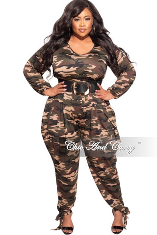 Final Sale Plus Size Harem Jumpsuit with Ankle Ties in Camo