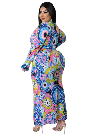 Final Sale Plus Size Button BodyCon Dress in Multi-Color Print