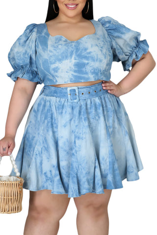 Final Sale Plus Size 2pc Denim Print Skirt Set