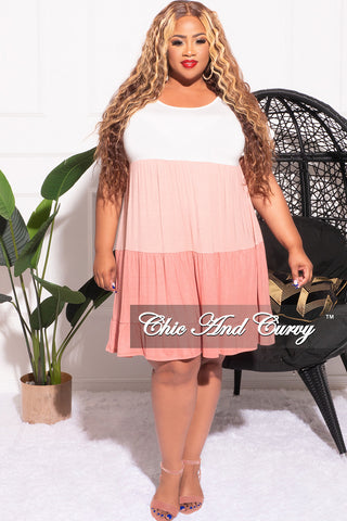 Final Sale Plus Size Flounce Sleeve Tiered Dress in White Salmon and Coral