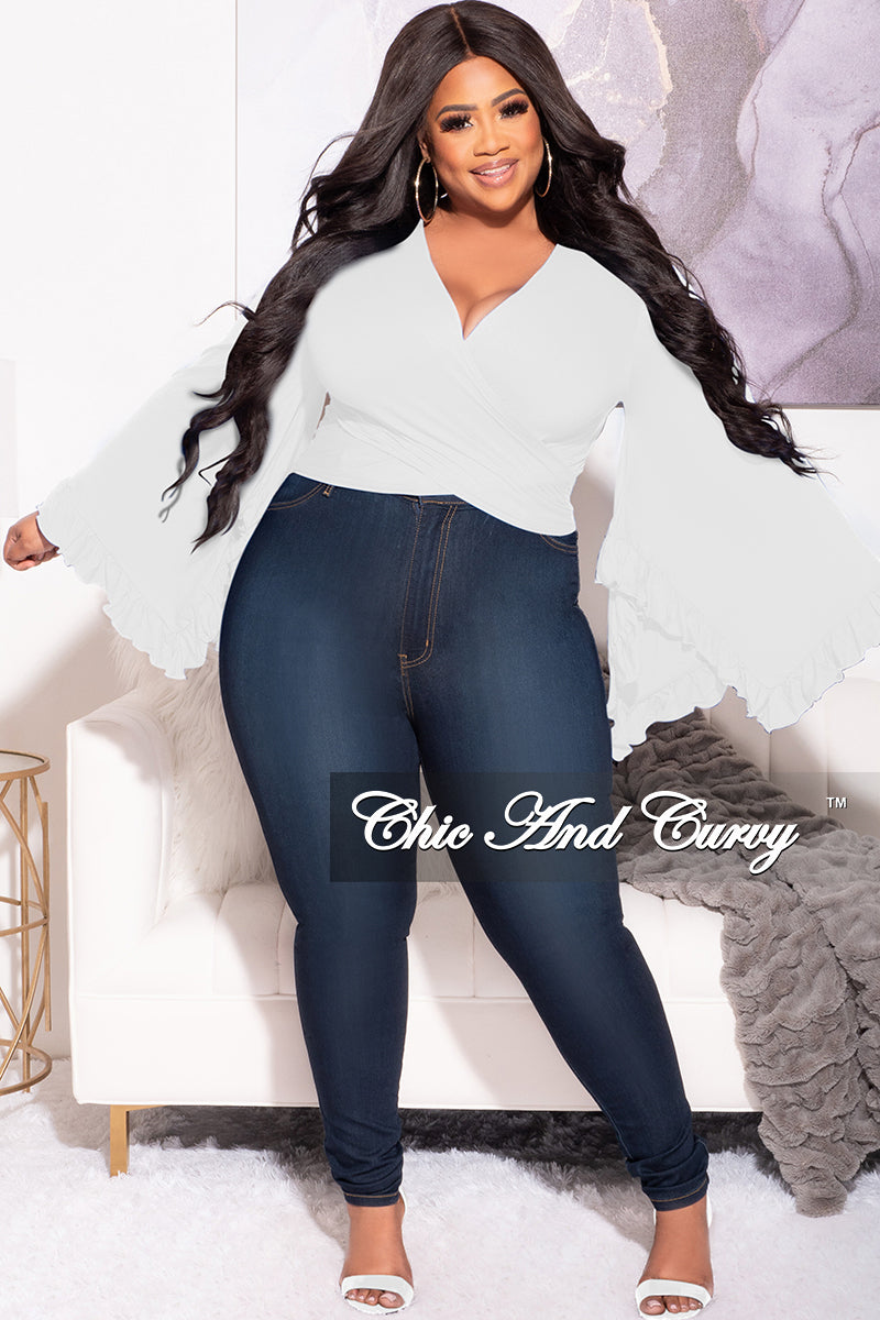 Final Sale Plus Size Crop Tie Top with Bell Sleeves in White