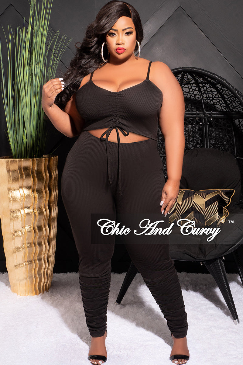 Final Sale Plus Size Ribbed Jumpsuit with Tummy Cutout in Black