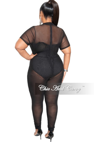 Final Sale Plus Size Long Sleeve Mesh Jumpsuit