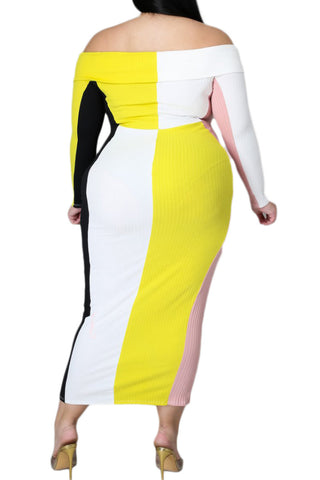 *Final Sale Plus Size Ribbed Off The Shoulder BodyCon in Multi-Color