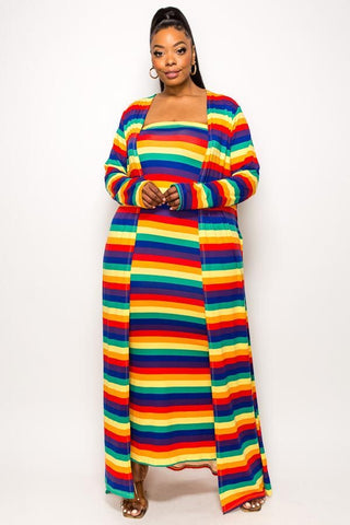 Final Sale Plus Size 2pc Set Duster & Tube Dress in Rainbow Print