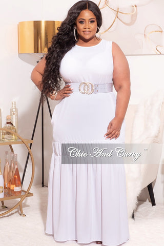 Final Sale Plus Size Maxi Dress in White with Ruffle