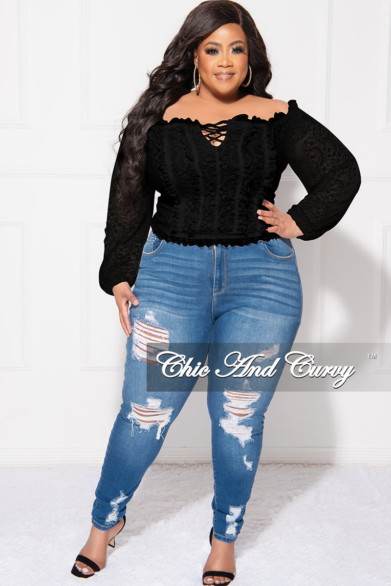 Final Sale Plus Size Off The Shoulder Lace Top in Black – Chic And