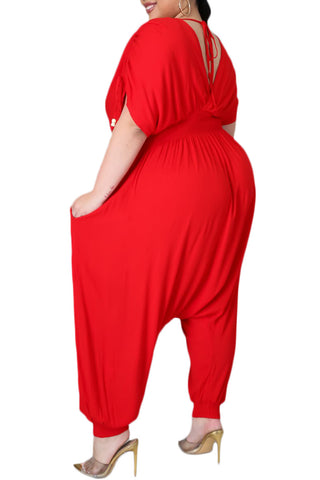 Final Sale Plus Size Jumpsuit with Harem Effect in Red
