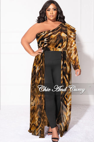 Final Sale Plus Size One Shoulder Mesh Top with Train in Tiger Print