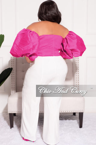 Final Sale Plus Size Off the Shoulder Puffy Sleeve Crop Top in Fuchsia