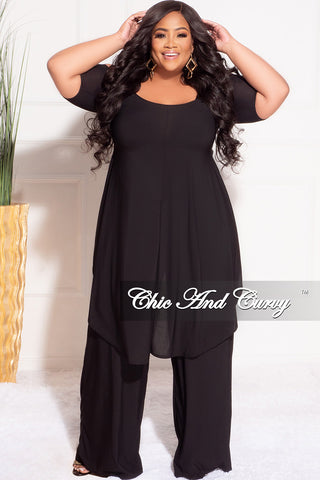 Final Sale Plus Size 2pc Cold Shoulder High low Top and Wide Leg Pants in Black