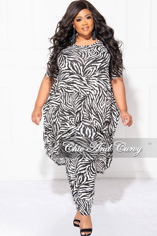 Final Sale Plus Size 2pc Short Sleeve High Low Top And Leggings Set In Black & White Zebra Print