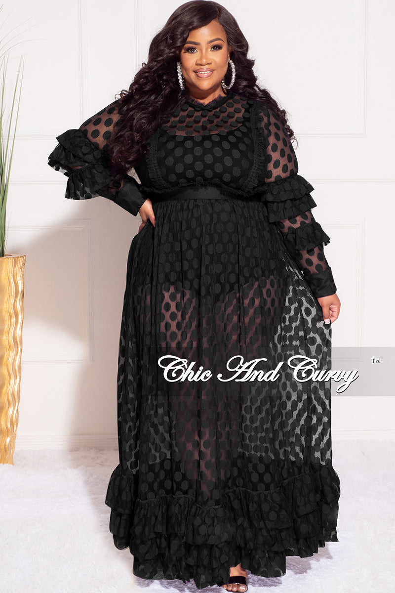 Final Sale Plus Size Polka Dot Sheer Maxi Dress with Ruffle