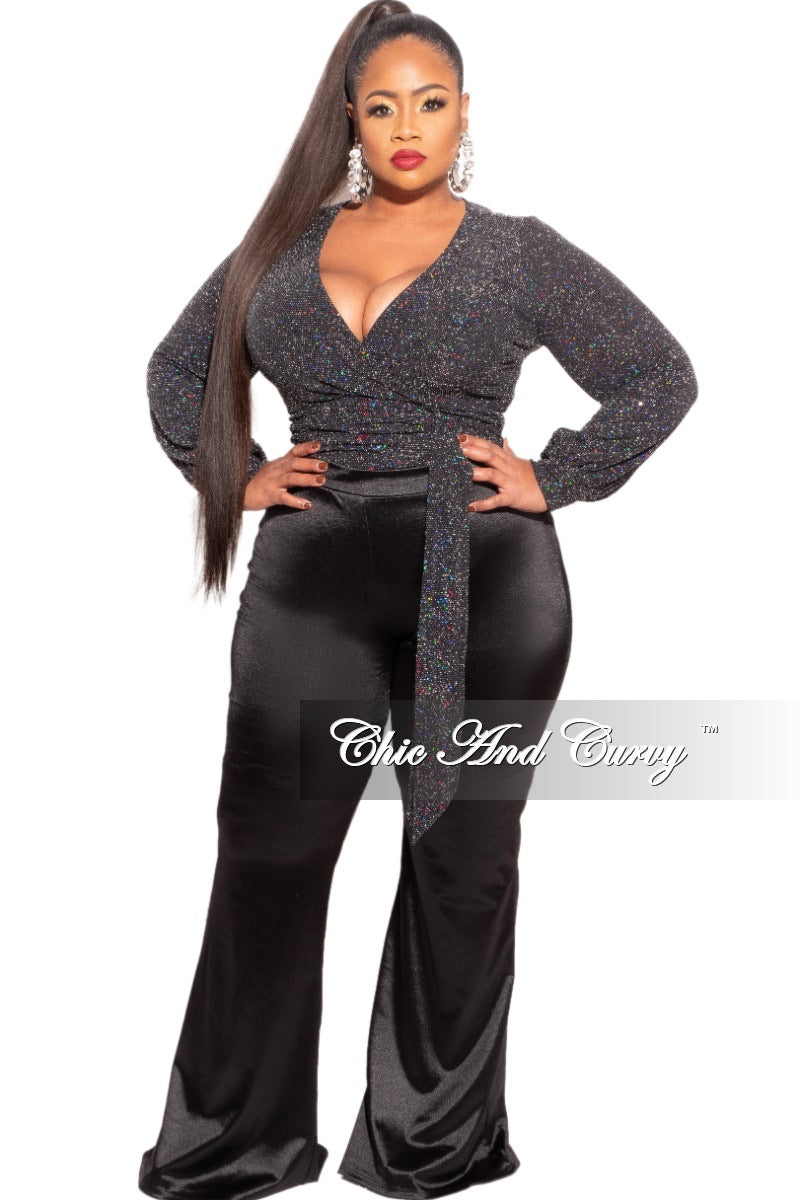 Final Sale Plus Size Bodysuit in Black Iridescent Faux Sequin