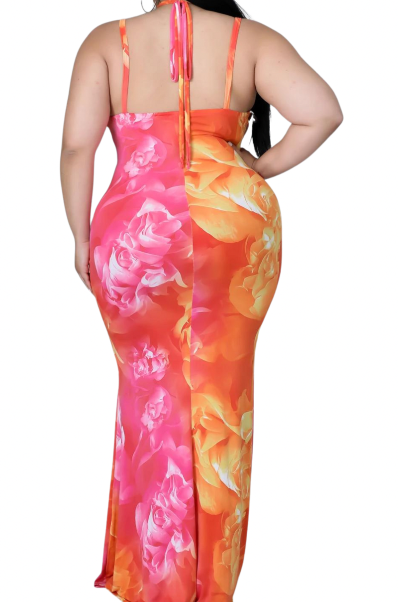orange and pink cut out dress Evening Breeze Cut-Out Waist Maxi Dress Floral Pink