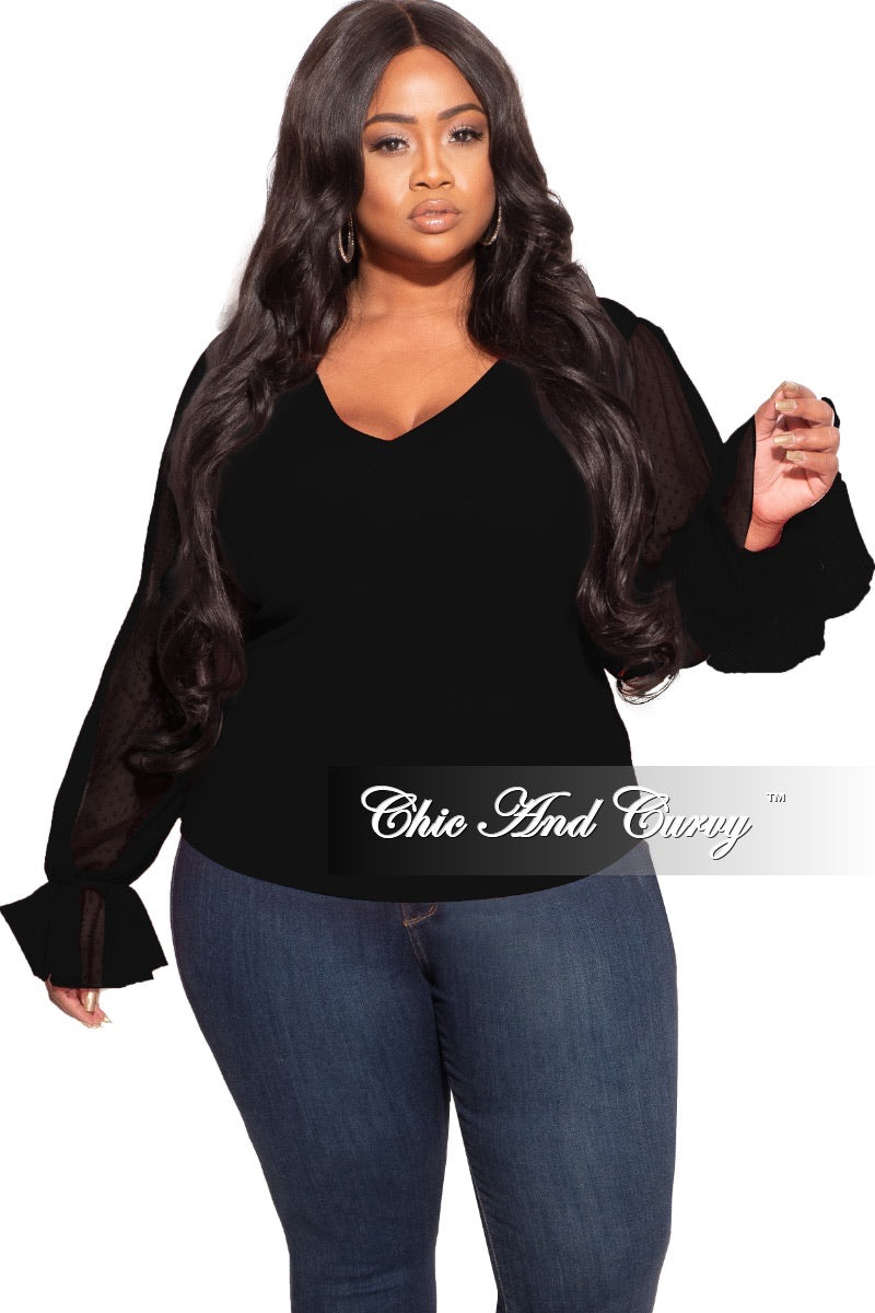Final Sale Plus Size Tunic with Mesh Sleeves in Black