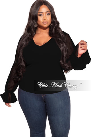 Final Sale Plus Size Tunic with Mesh Sleeves in Black