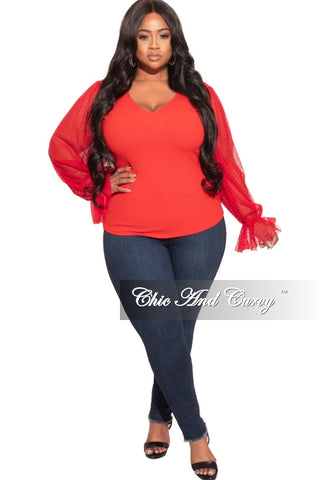 Final Sale Plus Size Tunic Top with Mesh Sleeves in Red