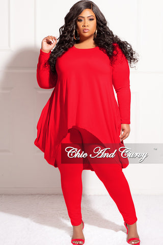 Final Sale Plus Size 2pc High Low Top and Leggings Set in Red
