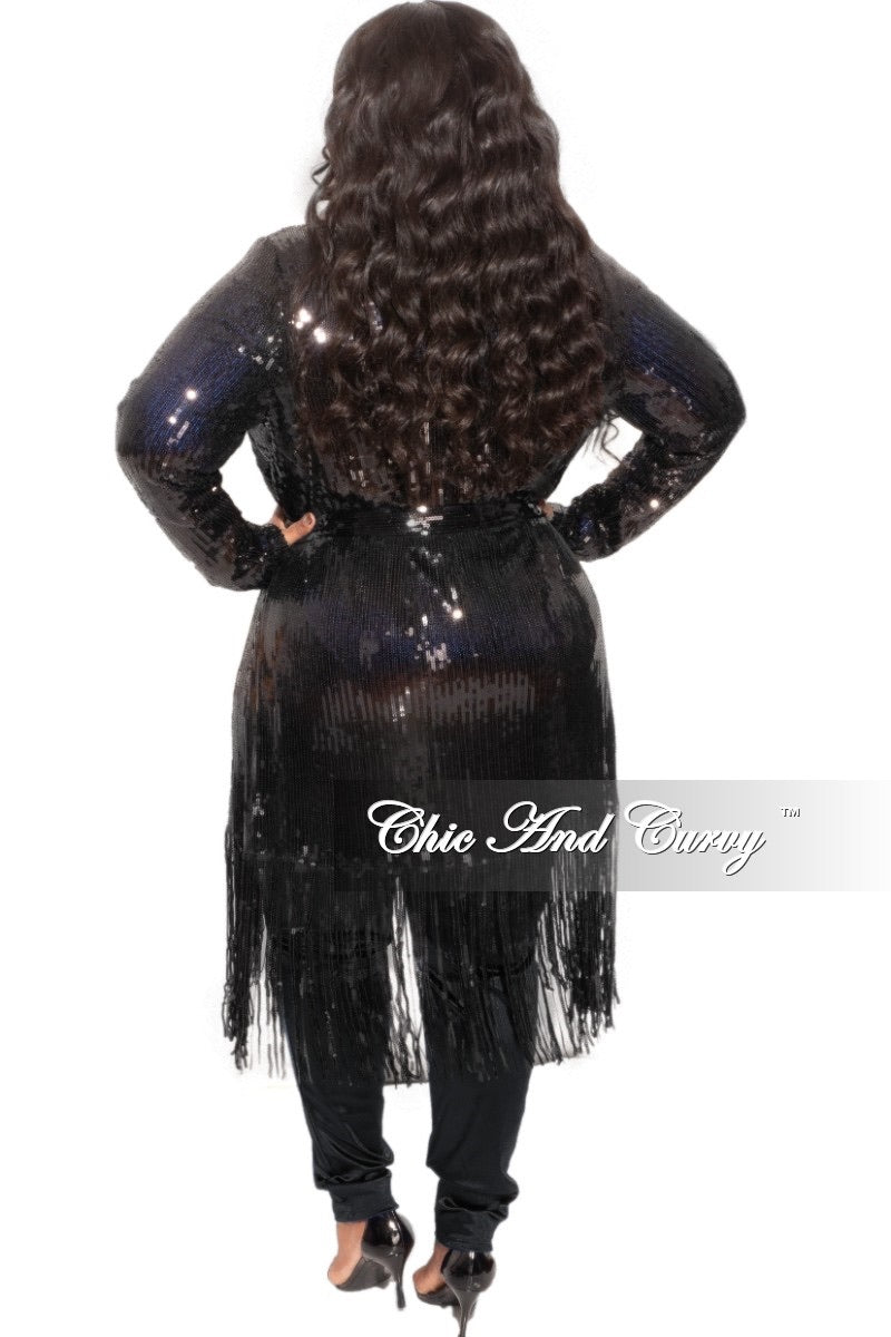 Final Sale Plus Size Faux Sequin Duster with Belt in Black