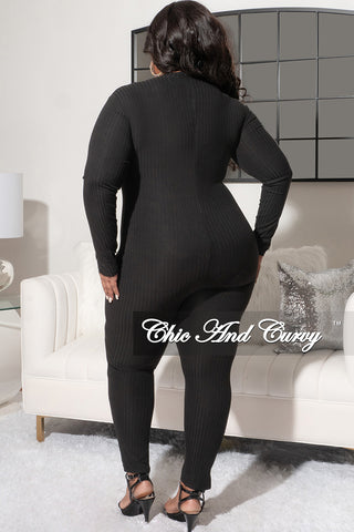Final Sale Plus Size Ribbed Sheer Stripe Jumpsuit in Black