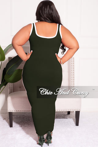 Final Sale Plus Size Cami Long Dress with Contrast  Tape in Olive and White