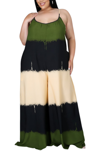 Final Sale Plus Size Jumpsuit in Olive, Black, Tan Print