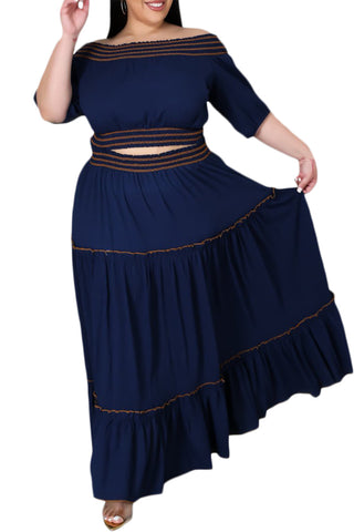 Final Sale Size 2pc Off The Shoulder Skirt Set in Navy