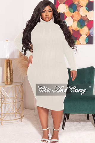 Final Sale Plus Size Turtle Neck Sweater Dress in Ivory / Off White