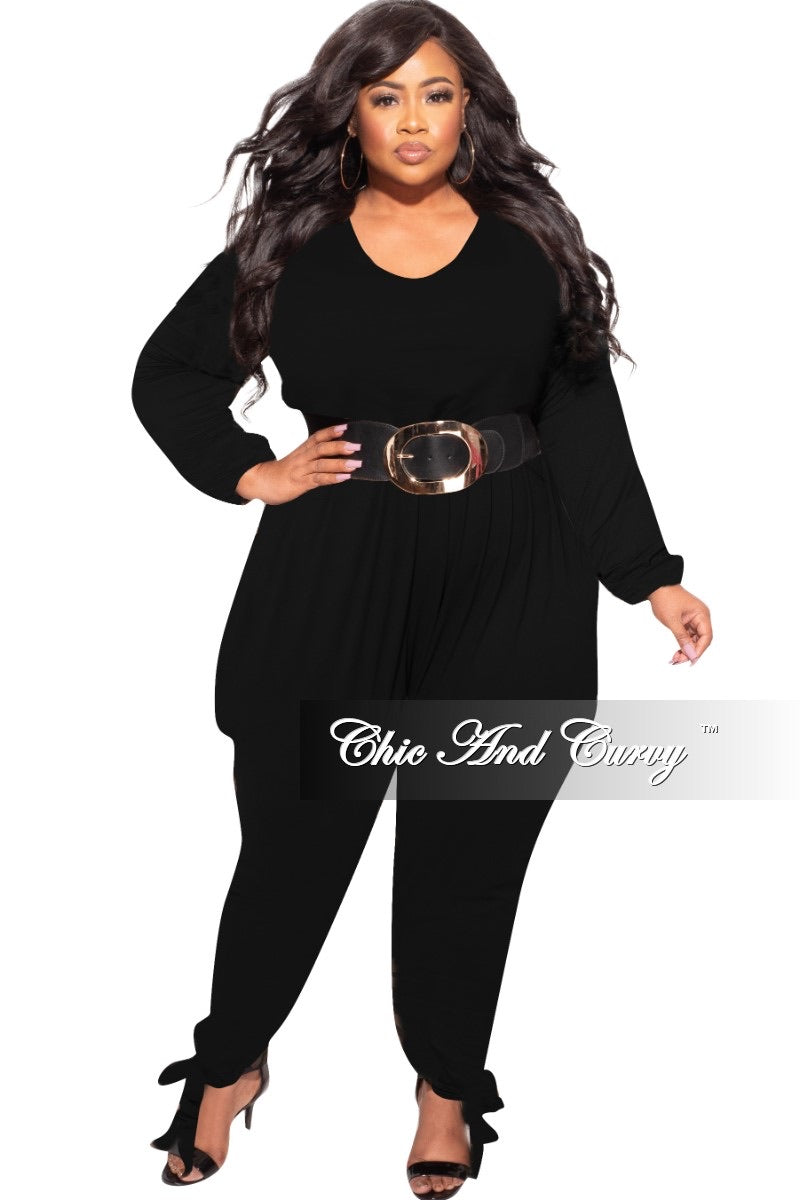 Final Sale Plus Size Harem Jumpsuit with Ankle Ties in Black