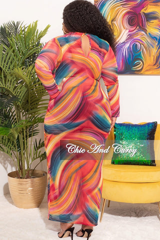 Final Sale Plus Size Sheer Mesh Bodycon Dress in Paint Brush Print