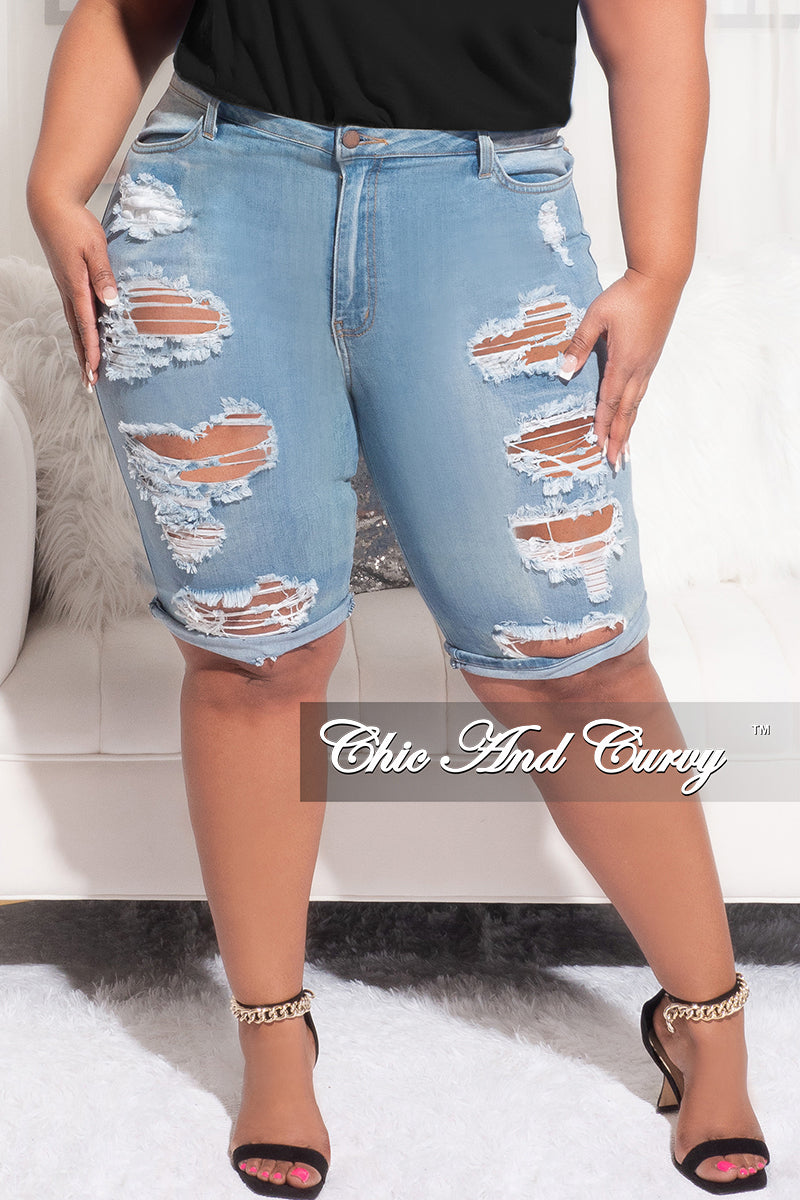 Buy Plus Size Women Pure Denim Regular Fit Shorts - HIGH Rise -Rugged/ Distressed - Ice Blue Color - Non Stretch Fabric - Waist Size (2XL) 36  inches (4XL) at Amazon.in