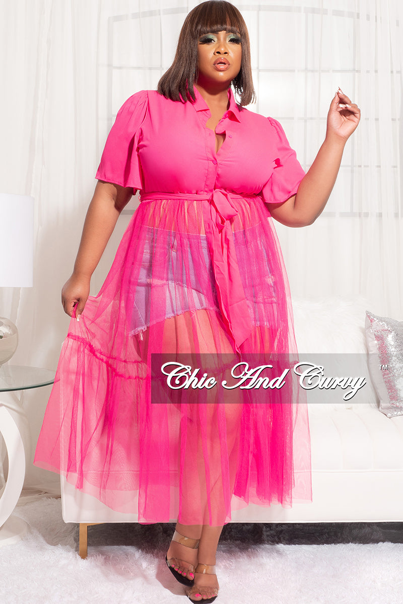 Final Sale Plus Size Top with Sheer Detail in Fuchsia