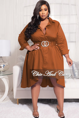 Final Sale Plus Size Hi-Low Shirt Dress in Brown