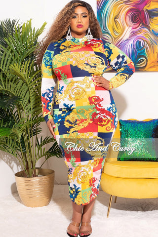 Final Sale Plus Size Bodycon Dress in Multi-Color Block Print