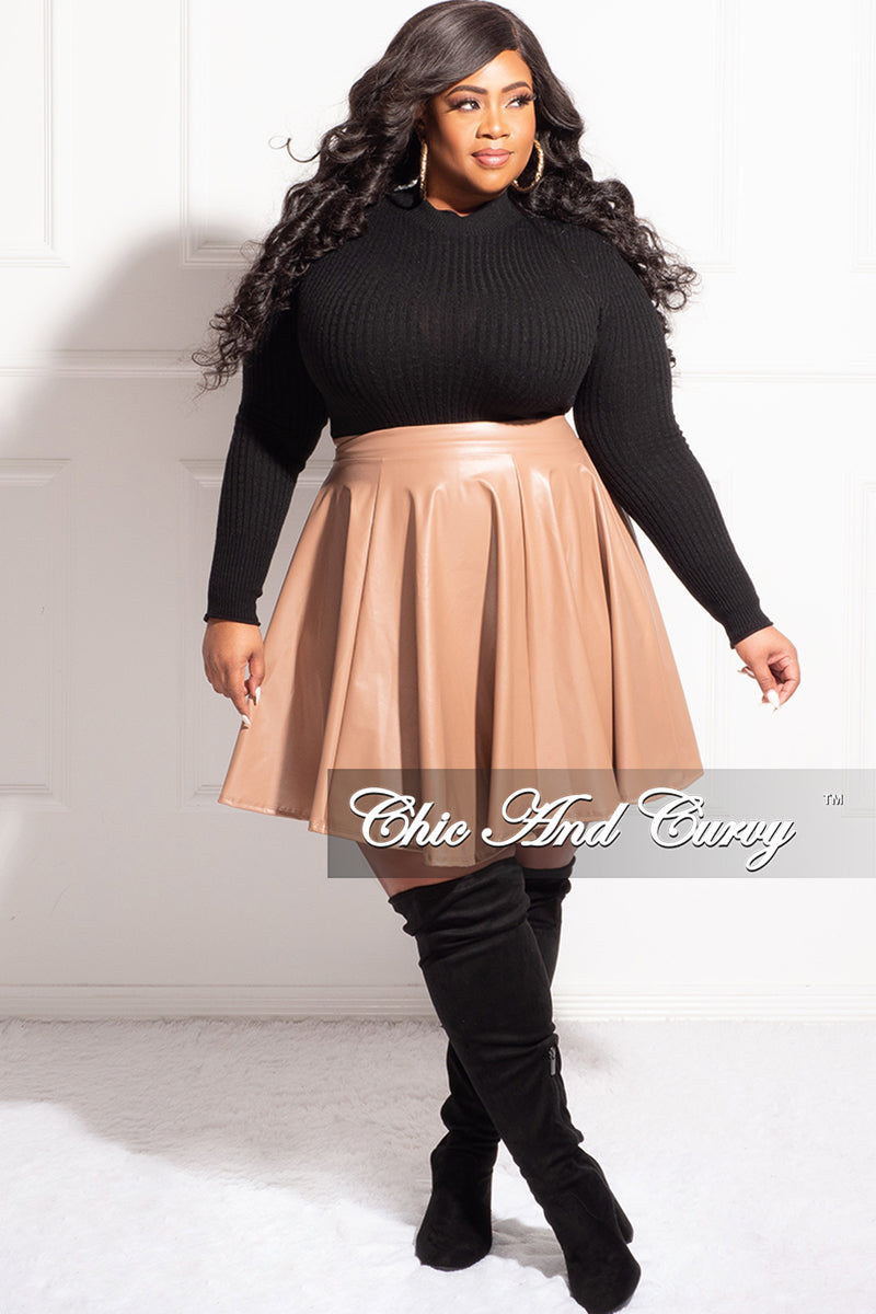 Final Sale Plus Size Faux Leather Skirt in Camel Chic And Curvy Final Sale Plus Size Faux Leather Skirt in Camel Chic And Curvy