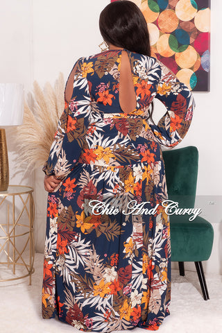 Final Sale Plus Size Faux Wrap Dress With Tie and Side Slit in Navy Multi Color Floral Print