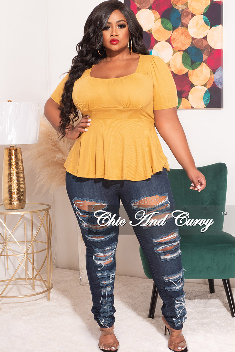 Final Sale Plus Size Ribbed Baby Doll Top in Mustard