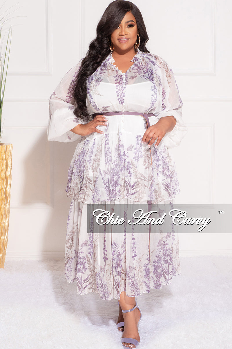 Final Sale Plus Size Chiffon Dress with Purple Lilac Flowers
