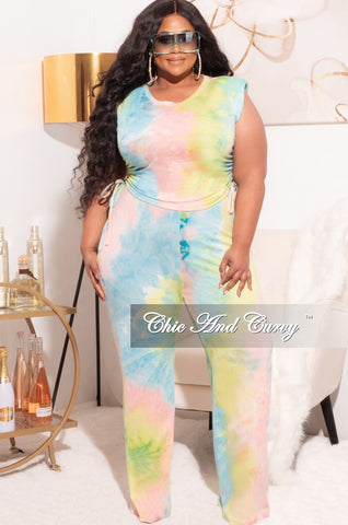 Final Sale Plus Size Sleeveless Top with Shoulder Pads & Pants in Rainbow Sherbet