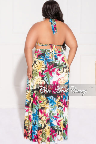 Final Sale Plus Size 2pc Set Poolside Playsuit with Bodysuit & High Split Skirt in Floral Multi Color Print
