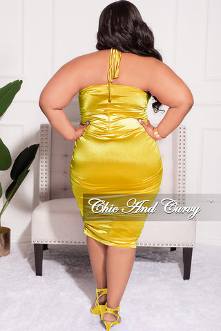 Final Sale Plus Size Halter BodyCon Satin Dress in Yellow