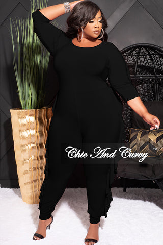 Final Sale Plus Size Jumpsuit with Ruffle Trim in Black