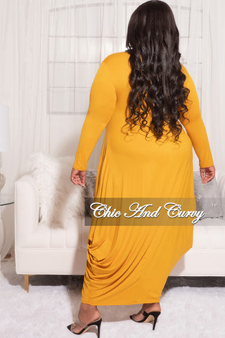 Final Sale Plus Size Long Sleeve Casual Loose Pocket Dress in Mustard