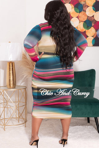 Final Sale Plus Size Reversible Ruched BodyCon in Multi Color Print