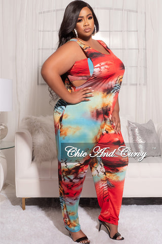 Final Sale Plus Size 2pc Sleeveless Jumpsuit with Tube Top in Multi Color Print