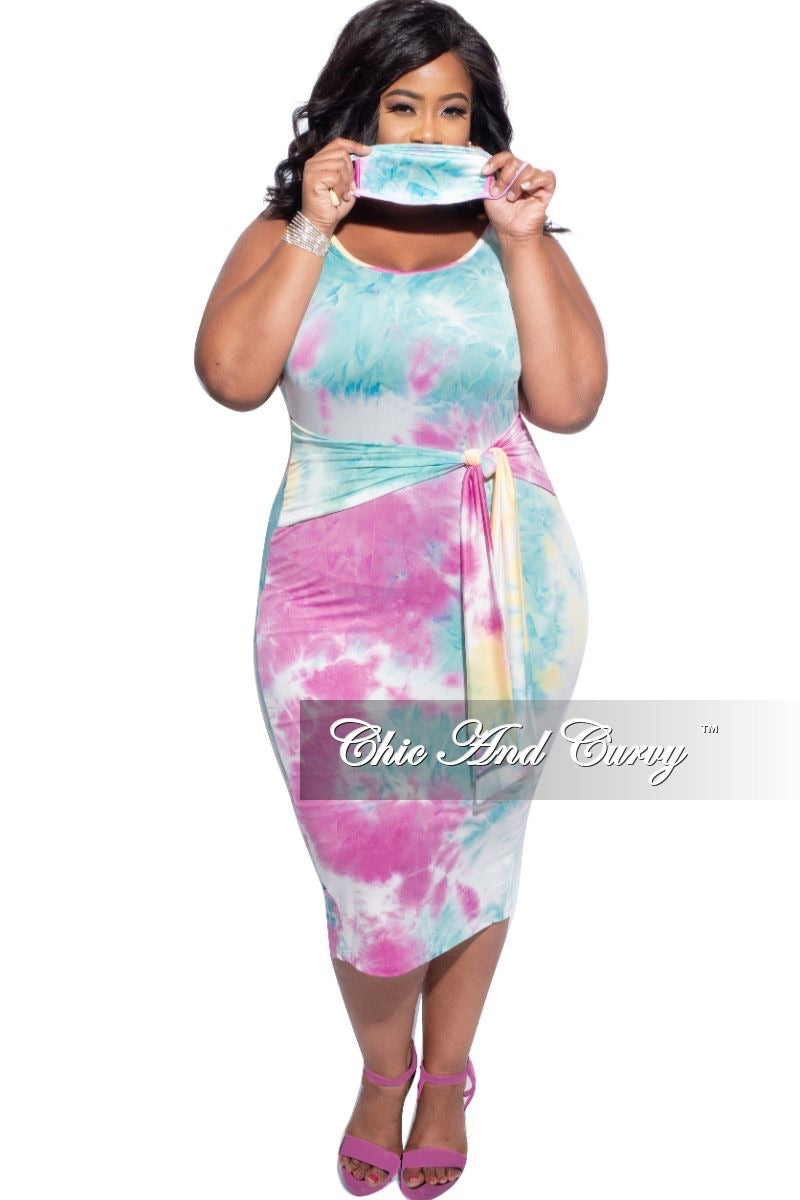 Final Sale Plus Size Tie Bodycon Dress in Pastel Tie Dye