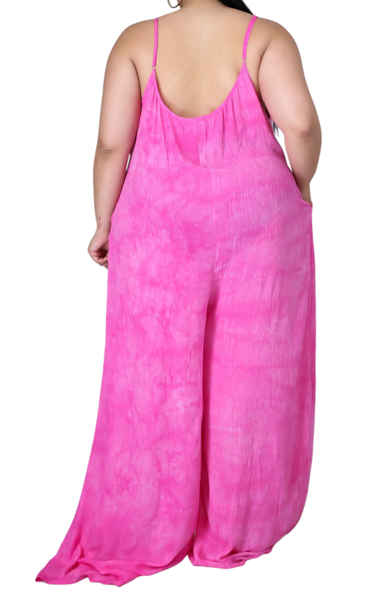 Final Sale Plus Size Jumpsuit with Soft Crepe Fabric in Pink
