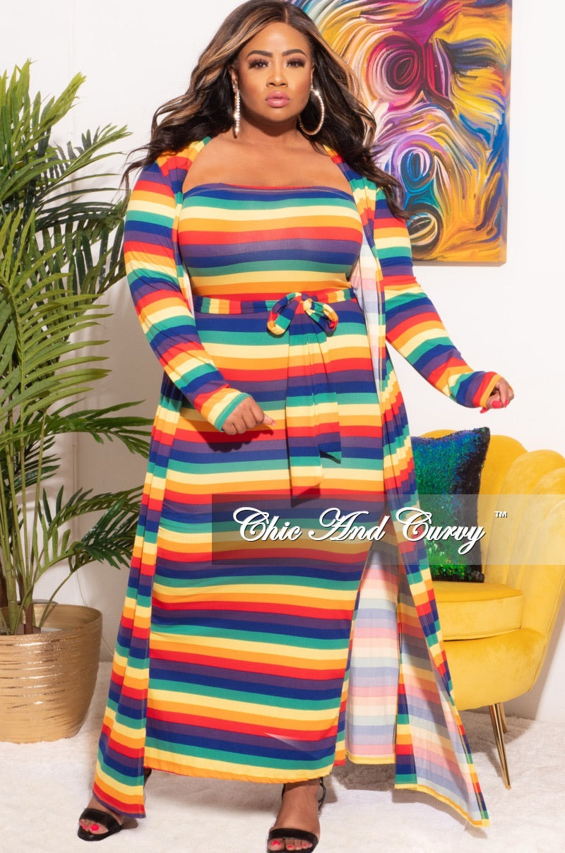 Final Sale Plus Size 2pc Set Duster & Tube Dress in Rainbow Print – Chic  And Curvy