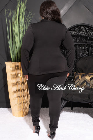 Final Sale Plus Size 2pc Collar Half Mesh Zip Up Jacket and Pants Set in Black